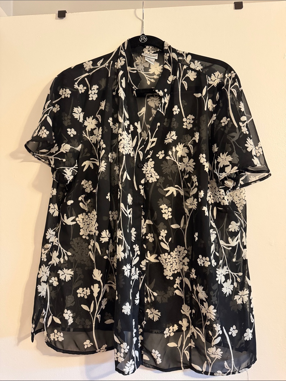 Kim Rogers Floral Blouse in Black with White Flowers